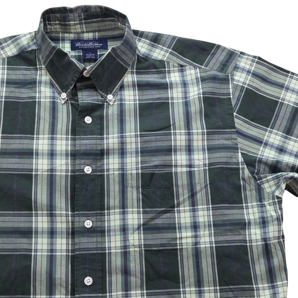 Brooks Brothers‎ Plaid Button Down Long Sleeve Shirt Green Mens Size L